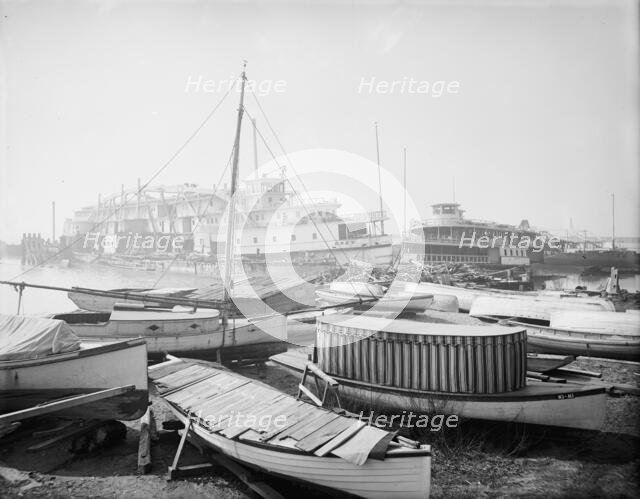 Old boats beached to rot away, New York City, between 1900 and 1910. Creator: Unknown.