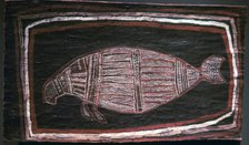 Australian Aboriginal bark-painting of a Dugong. Artist: Unknown