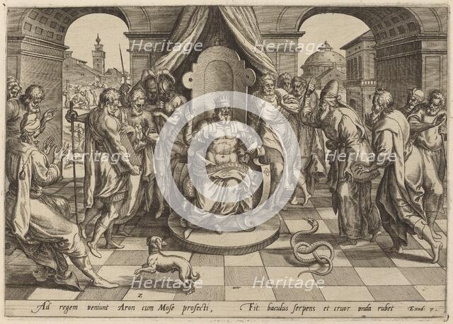 Moses and Aaron before the Pharoah, 1585. Creator: Jan Wierix.