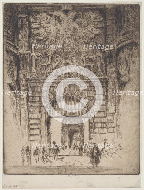 Puerta Visagara, Gate of Madrid, Toledo, 1904. Creator: Joseph Pennell.