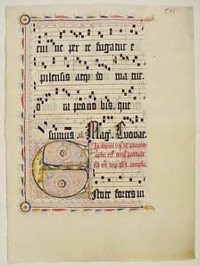 Manuscript Leaf with Initial E, from an Antiphonary, German, second quarter 15th century. Creator: Unknown.