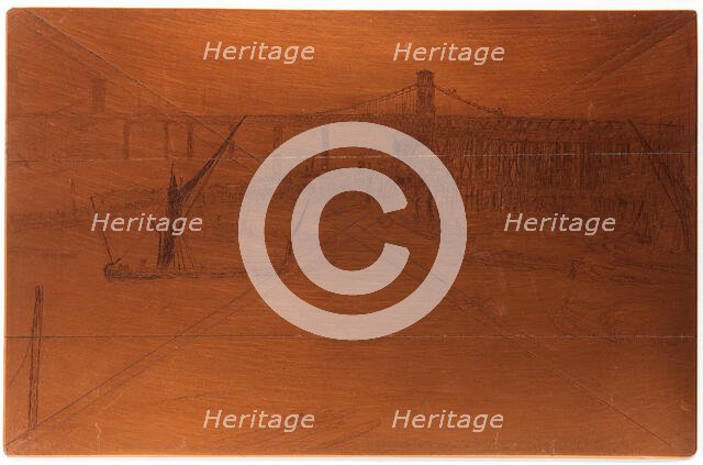Etching plate: Old Hungerford Bridge, 1861. Creator: James Abbott McNeill Whistler.