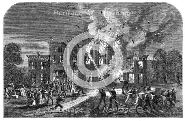 Burning of Pengwern Hall, near St. Asaph, the seat of Lord Mostyn, 1864. Creator: Unknown.