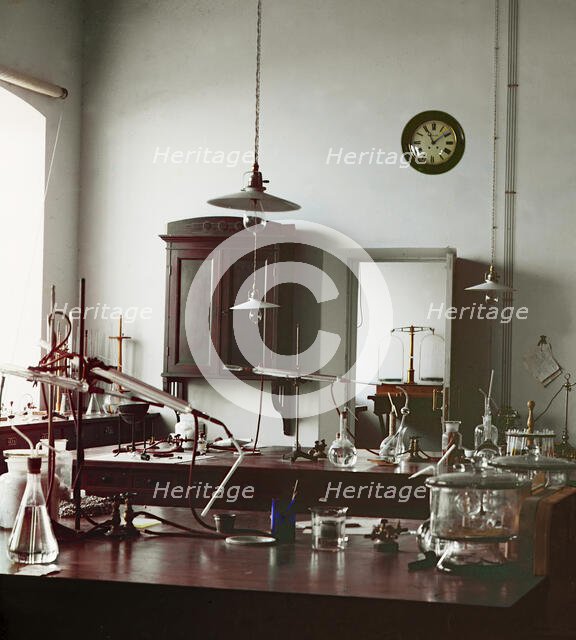 Scientific laboratory, between 1905 and 1915. Creator: Sergey Mikhaylovich Prokudin-Gorsky.