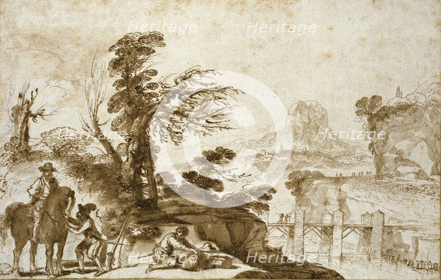 Landscape with a Horseman and a Bridge, early 17th century. Artist: Guercino.