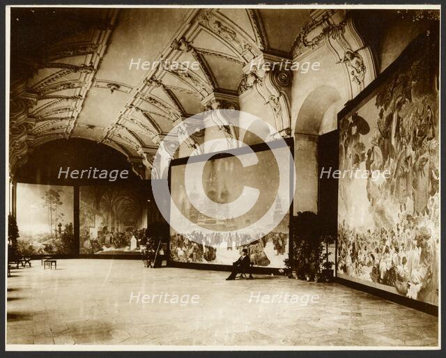 Self-Portrait of Alphonse-Marie Mucha at the First Exhibition of the \Slavs Epic\ at...about 1980. Creator: Alphonse Mucha.