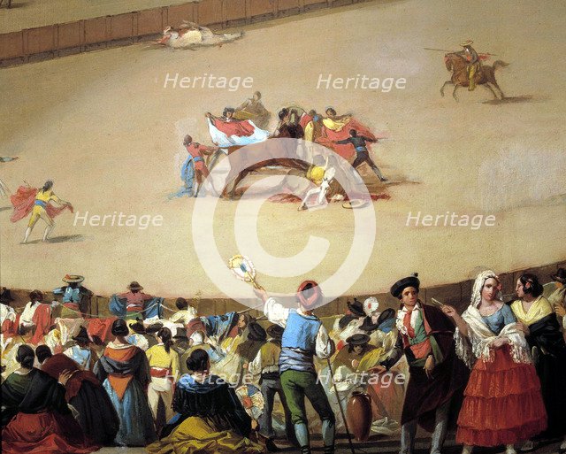 The divided bull ring', detail of the oil by Eugenio Lucas, 1853.