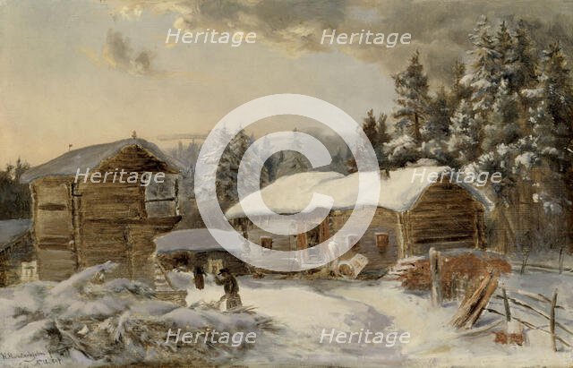 Hämäläinen farmhouse, copy after Hjalmar Munsterhjelm. Creator: Aukusti Uotila.