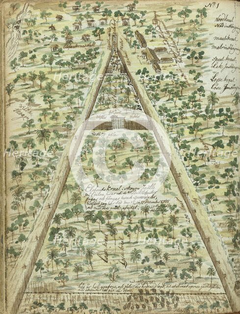 Bird's eye view of elephant corral, 1785. Creator: Jan Brandes.