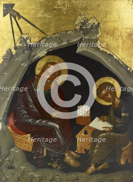 Saint John the Theologian dictates his Gospel to Prochoros, 1475-1525 (?) or 19th century. Creator: Unknown.