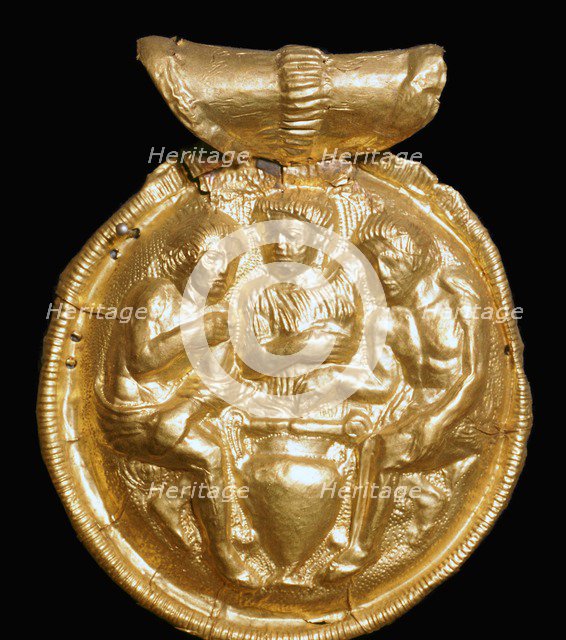 Etruscan gold bulla showing Medea and the daughters of Pelias, 3rd century BC. Artist: Unknown