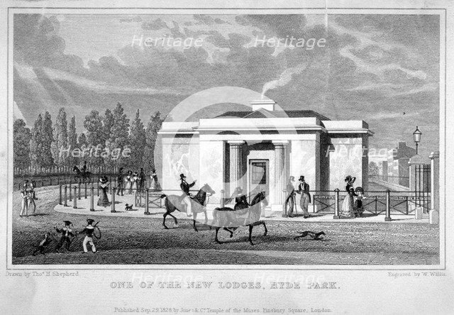 View of a lodge in Hyde Park, London, 1828.                                                       Artist: W Wallis