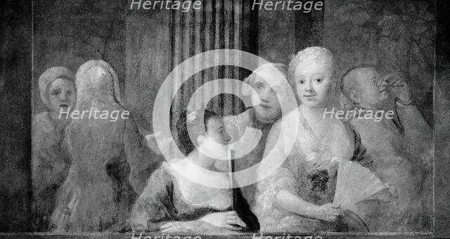 Fashionable Figures, with Two Women Holding Fans, 1733/35. Creator: Unknown.