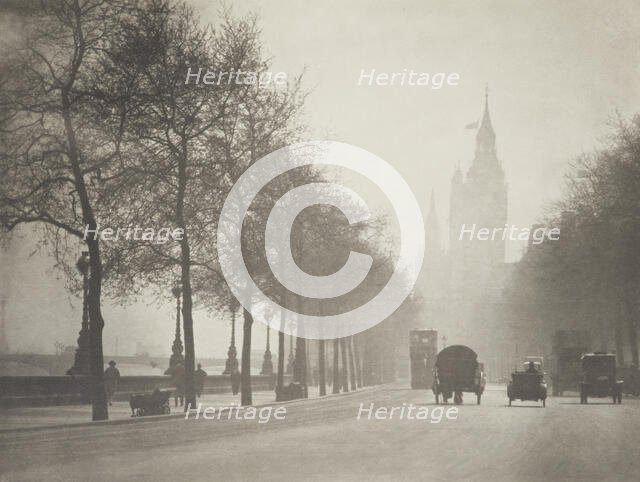 Winter sunshine, Victoria embankment. From the album: Photograph album - London, 1920s. Creator: Harry Moult.