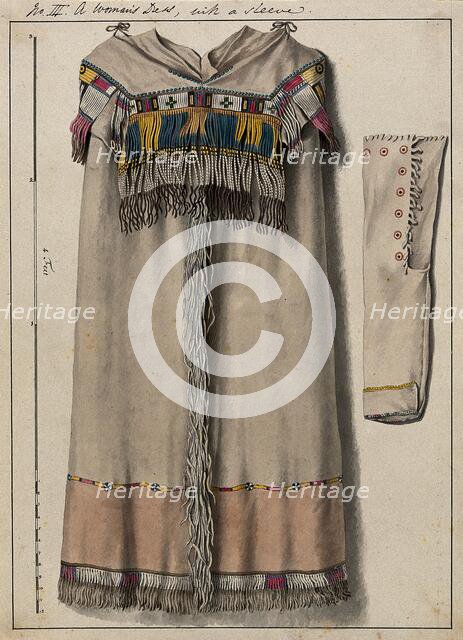 Native North American costume: a woman's dress, with a sleeve, (1855?).  Creator: Thomas Bateman.