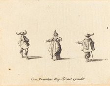 Lady with Outstretched Arm, and Two Gentlemen, probably 1634. Creator: Jacques Callot.