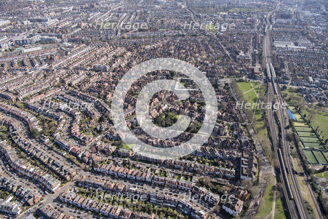 Bedford Park, considered a prototype for later garden suburbs and cities, London, 2018. Creator: Historic England Staff Photographer.