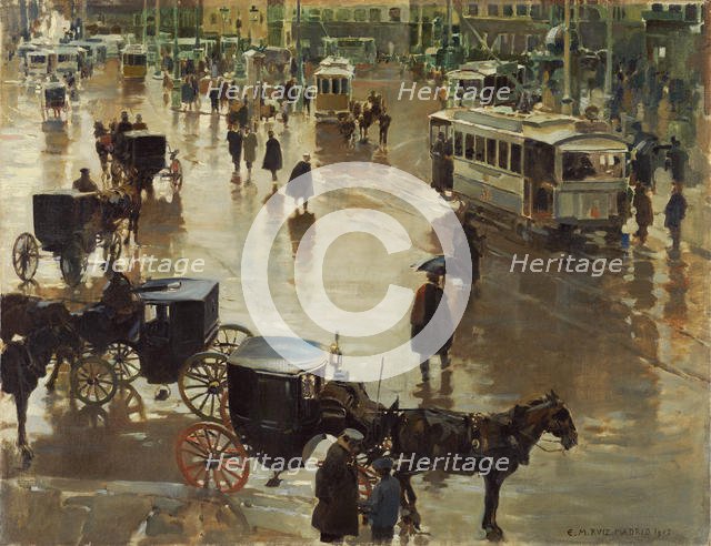 La Puerta del Sol, Madrid. Artist: Martínez Cubells, Enrique (1874-1947)