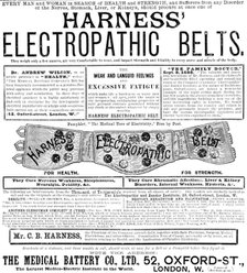 Advertisement for Harness' Electropathic Belts, 1890. Creator: Unknown.