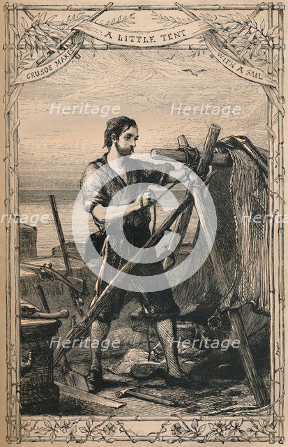 'Crusoe Makes A Little Tent With A Sail', c1870. Artist: Unknown.