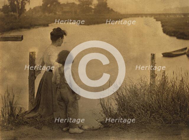 Woman and Child by a River, c.1910. Creator: Gertrude Kasebier.