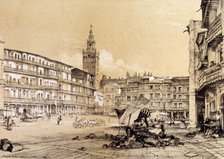 Saint Francis square, Seville, drawing, 1834.