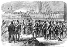 Embarkation at Woolwich, yesterday week, of the E Battery Fourth Brigade of Royal Field..., 1861. Creator: Unknown.