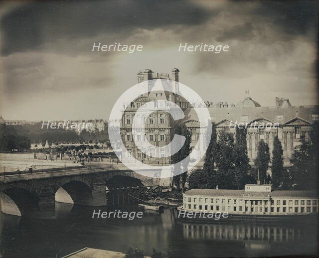 [The Pavillon de Flore and the Tuileries Gardens], 1849. Creators: Marie-Charles-Isidore Choiselat, Stanislas Ratel.