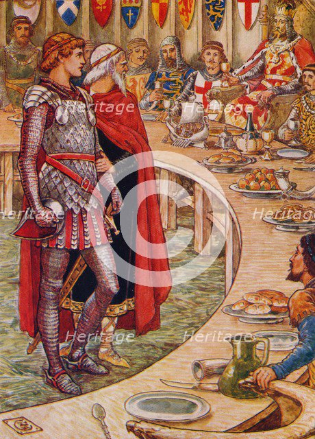'Sir Galahad is brought to the Court of King Arthur', 1911.  Artist: Walter Crane.