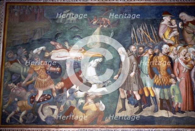 Moses and Israelites Cross the Red Sea, San Gimignano, Italy, 14th century. Artist: Unknown.