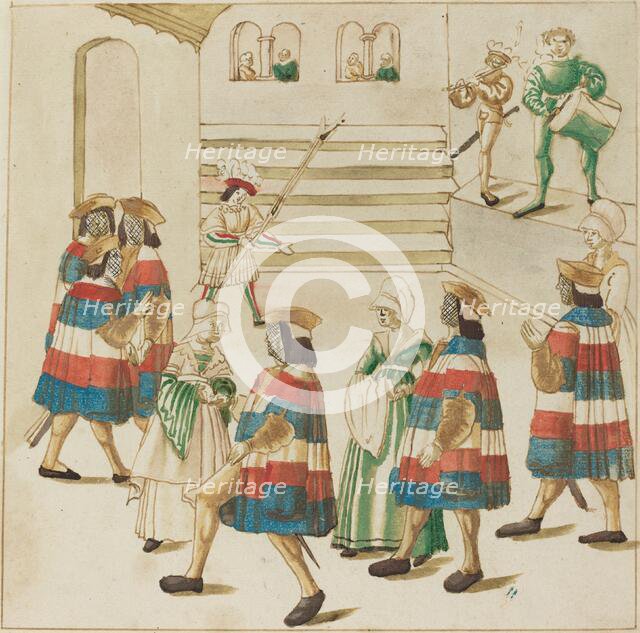 Men in Red, White and Blue Dancing with Their Partners, c. 1515. Creator: Unknown.