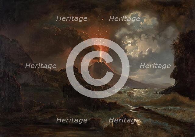 Vesuvius eruption at night with a view of the Scuola di Virgilio, 1822. Creator: Joseph Rebell.