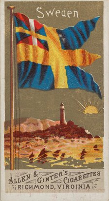 Sweden, from Flags of All Nations, Series 1 (N9) for Allen & Ginter Cigarettes Brands, 1887. Creator: Allen & Ginter.