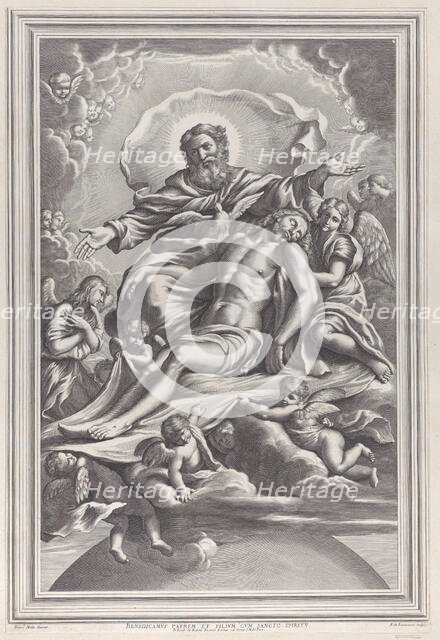 The Holy Trinity, with the dead Christ at center surrounded by angels, God the Father, ..., 1650-90. Creator: F. de Louvement.