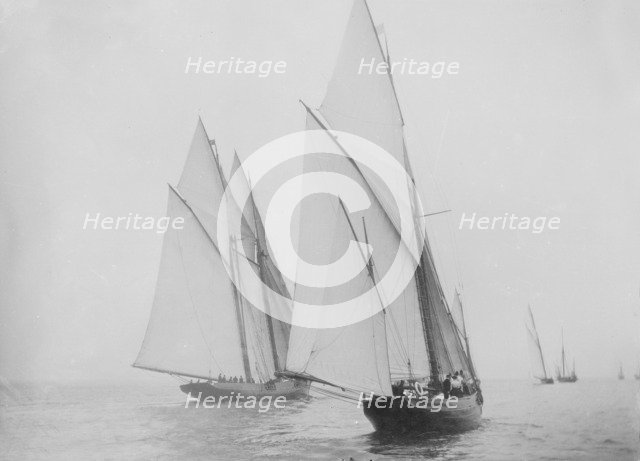 Unknown yawl and schooner under sail. Creator: Kirk & Sons of Cowes.