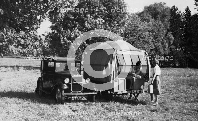 1930 Austin Seven with trailer caravan. Creator: Unknown.