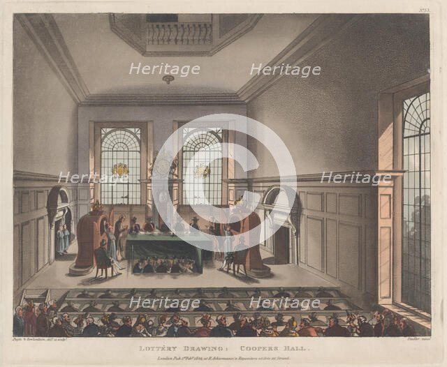 Lottery Drawing, Coopers Hall, February 1, 1809., February 1, 1809. Creator: Joseph Constantine Stadler.