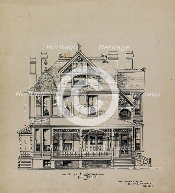 Presentation Design Drawings, Residence for Dr. Stratford, Chicago, Illinois...December 1886. Creator: George Gorball.