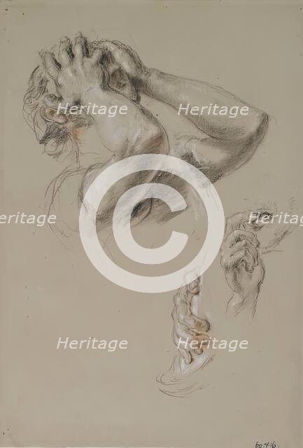 Head with Hands hiding Face, Study of Hands, c1825-1849. Creator: William Allan.