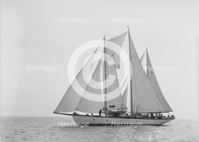 Unknown schooner under sail, 1938. Creator: Kirk & Sons of Cowes.