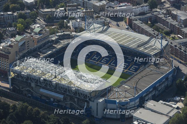 Stamford Bridge Stadium, home to Chelsea Football Club, Chelsea, London, 2021. Creator: Damian Grady.