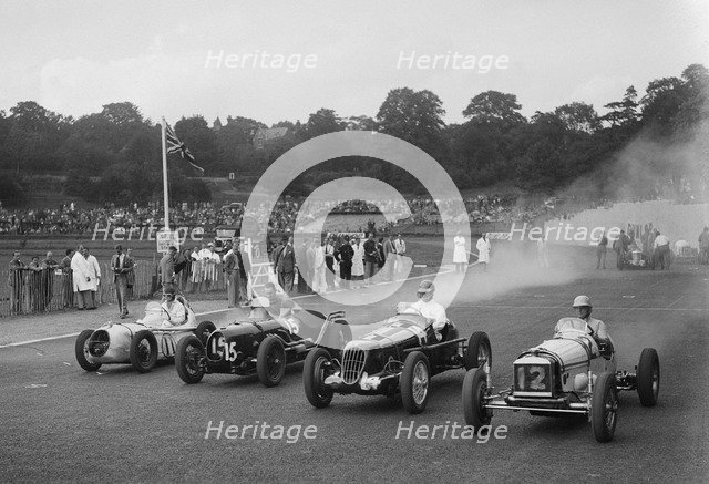 Austin 7 of WD Castello, Alta of Eric Winterbottom and MG K3 racing at Crystal Palace, London, 1939. Artist: Bill Brunell.