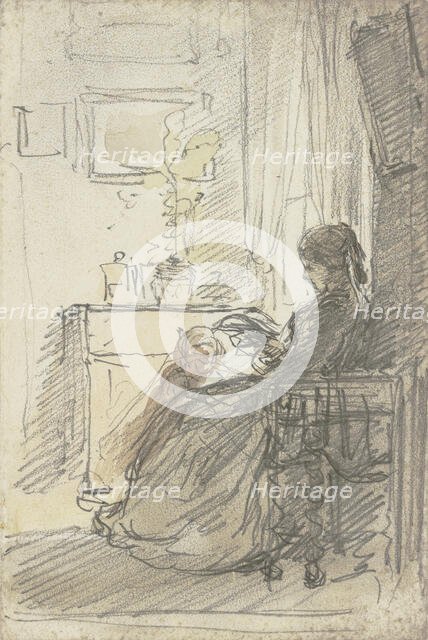 Woman sitting with a book by a window, c1840-1890s. Creator: Philipp Rumpf.