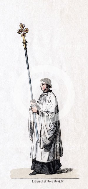 Archbishop's cross-carrier, costume design for Shakespeare's play, Henry VIII, 19th century. Artist: Unknown