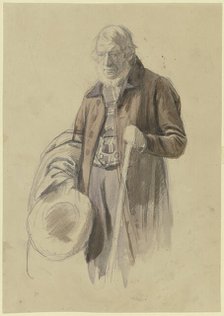 Bearded man with his hat and coat off, a staff in his left hand, c1830-1872. Creator: Jakob Becker.