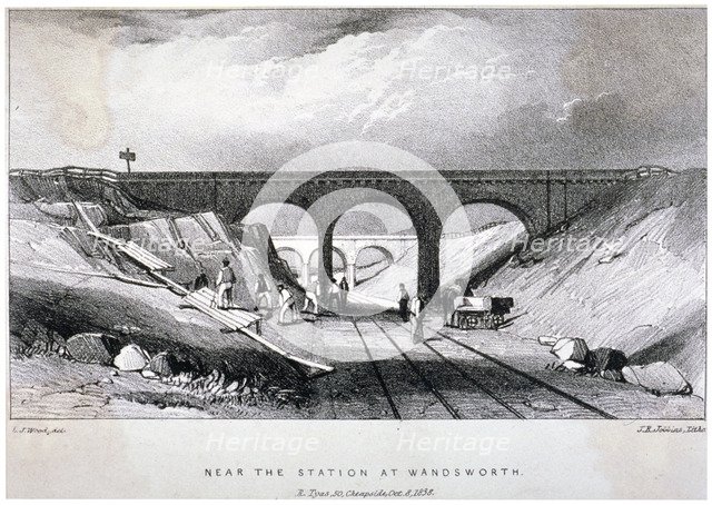 Railway line near Wandsworth Station, London, 1838.   Artist: JR Jobbins