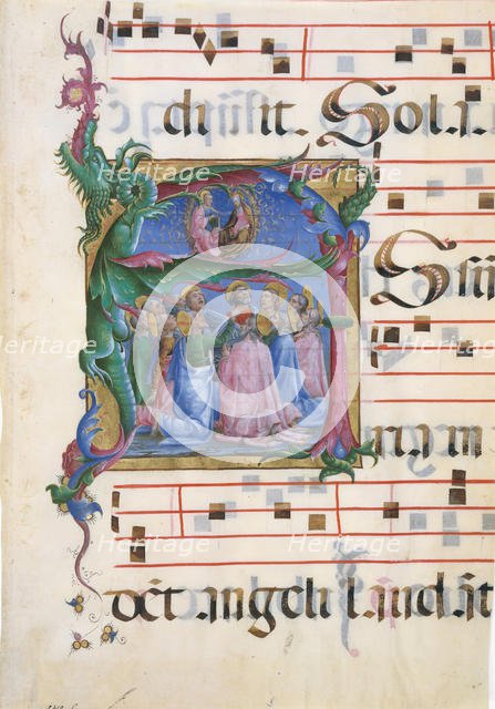 Manuscript Illumination with the Assumption of the Virgin in an Initial A..., 1450-60. Creator: Cosmè Tura.