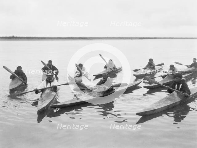 Eskimos in kayaks, Noatak, Alaska, c1929. Creator: Edward Sheriff Curtis.