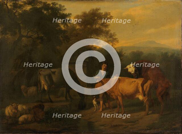 Landscape with Herdsman and Cattle, 1675-1685. Creator: Dirk van Bergen.