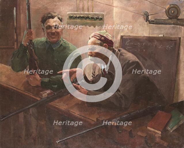 Kliment Voroshilov and Maksim Gorky at the Shooting Range of the Central House of the Red Army, 1935 Creator: Svarog, Vasili Semyonovich (1883-1946).